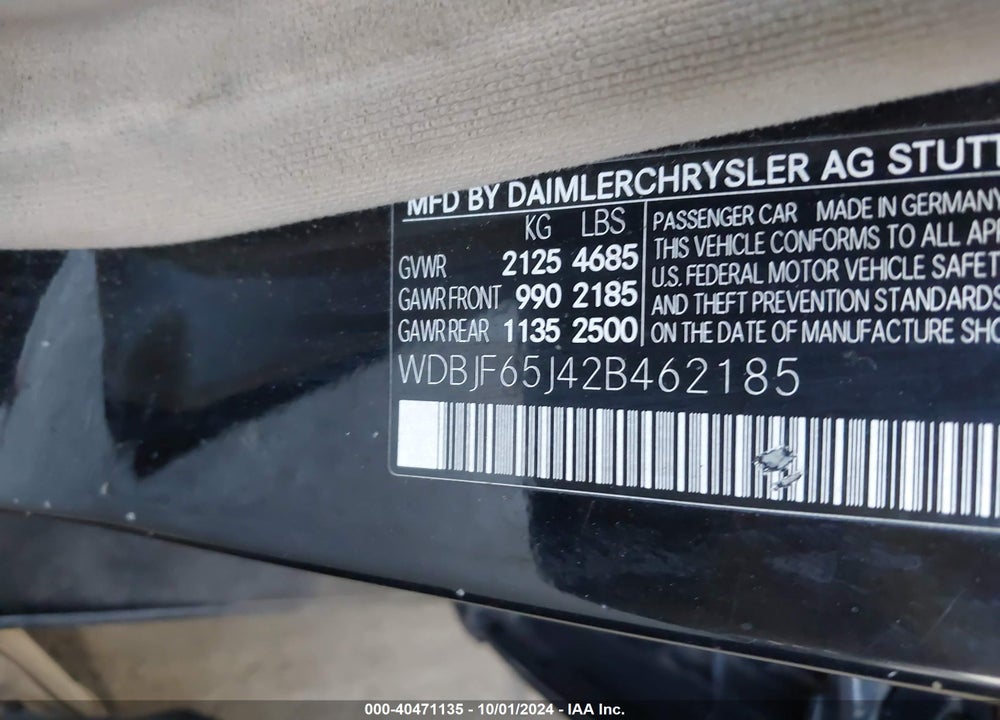 2002 MERCEDES-BENZ E 320 SPECIAL EDITION VIN: WDBJF65J42B462185