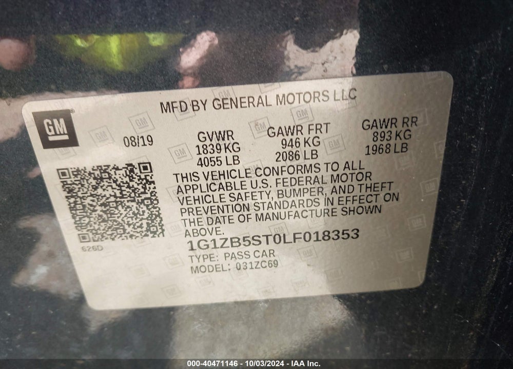 2020 CHEVROLET MALIBU FWD LS VIN: 1G1ZB5ST0LF018353