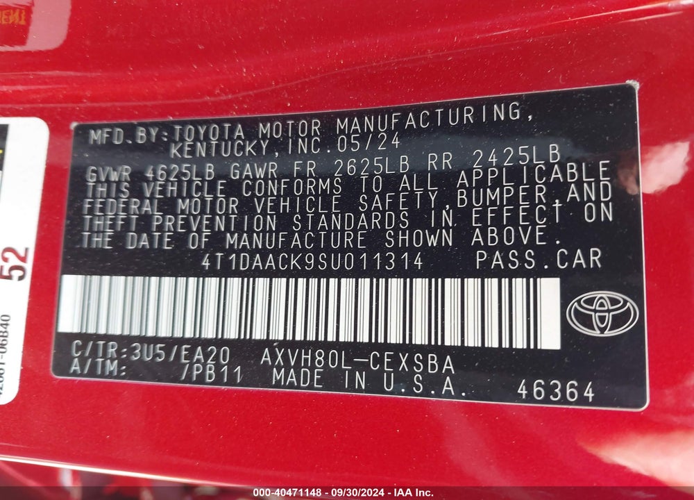 2025 TOYOTA CAMRY SE VIN: 4T1DAACK9SU011314