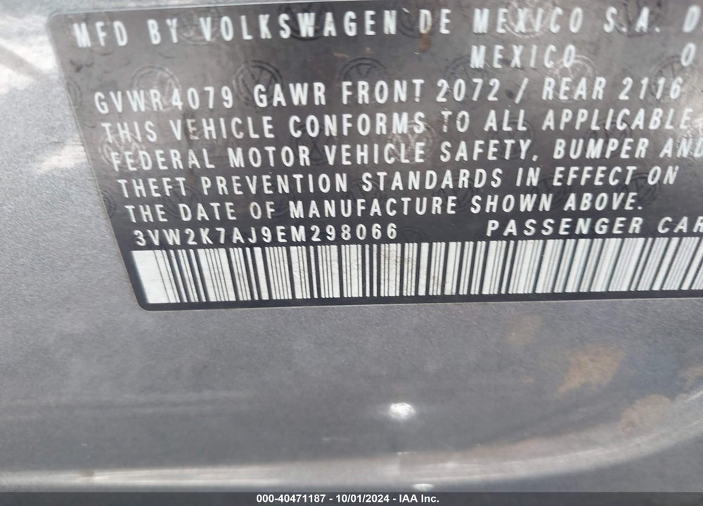 2014 VOLKSWAGEN JETTA 2.0L S VIN: 3VW2K7AJ9EM298066