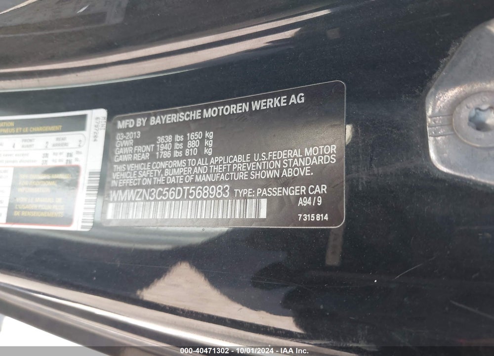 2013 MINI CONVERTIBLE COOPER VIN: WMWZN3C56DT568983