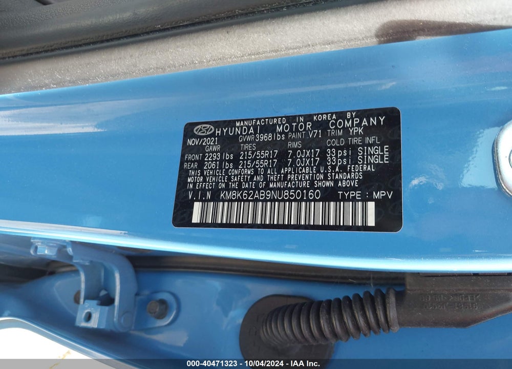 2022 HYUNDAI KONA SEL VIN: KM8K62AB9NU850160