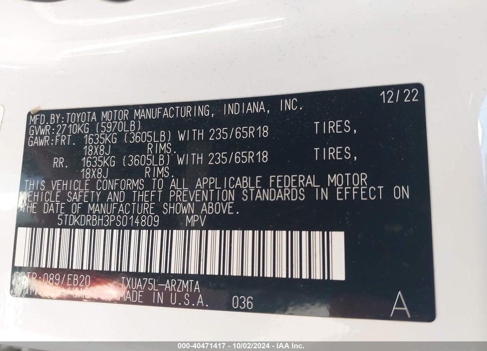 2023 TOYOTA HIGHLANDER XLE VIN: 5TDKDRBH3PS014809