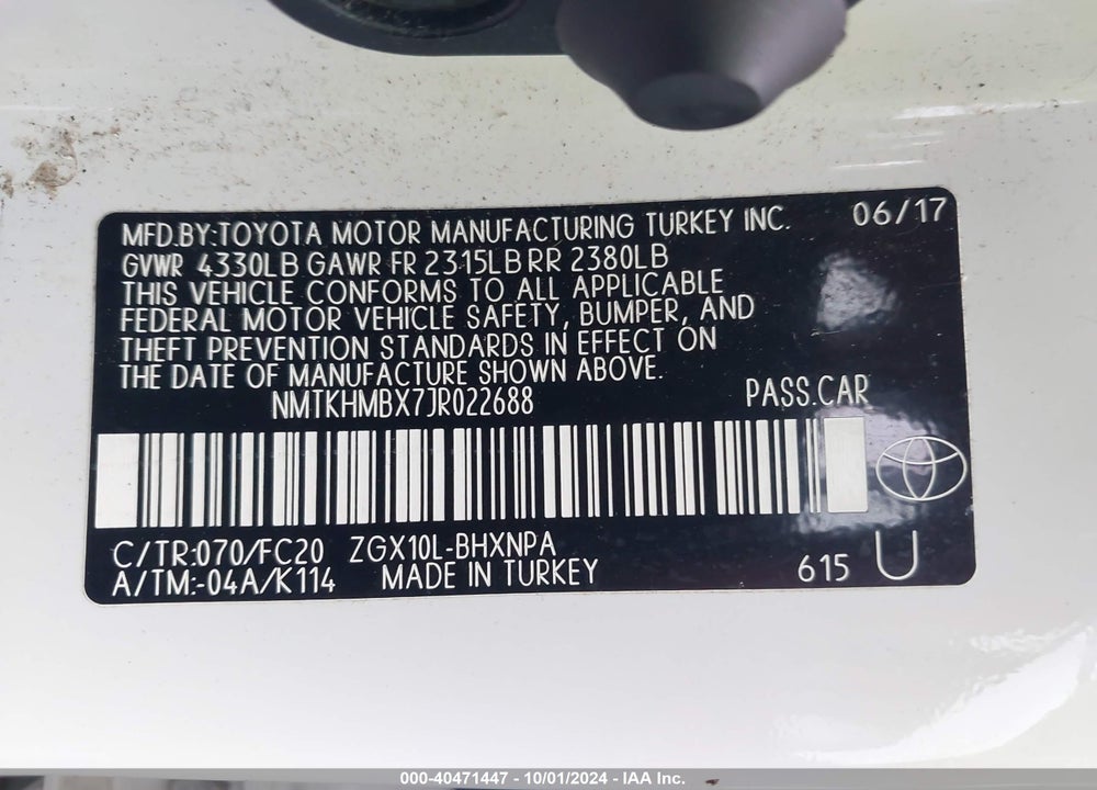 2018 TOYOTA C-HR XLE PREMIUM VIN: NMTKHMBX7JR022688
