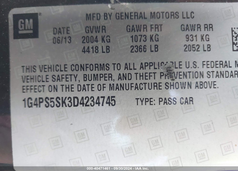 2013 BUICK VERANO LEATHER GROUP VIN: 1G4PS5SK3D4234745