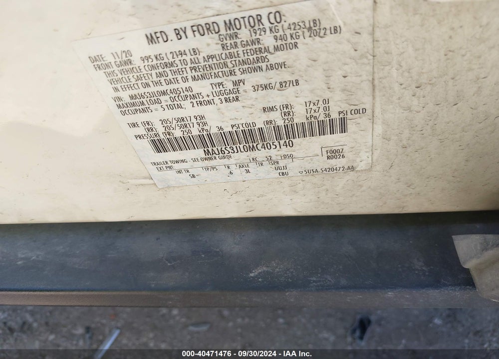 2021 FORD ECOSPORT SES VIN: MAJ6S3JL0MC405140