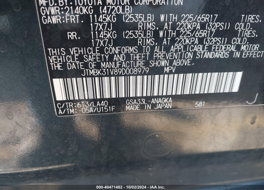 2009 TOYOTA RAV4 LIMITED V6 VIN: JTMBK31V89D008979