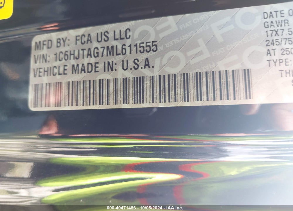 2021 JEEP GLADIATOR SPORT S 4X4 VIN: 1C6HJTAG7ML611555