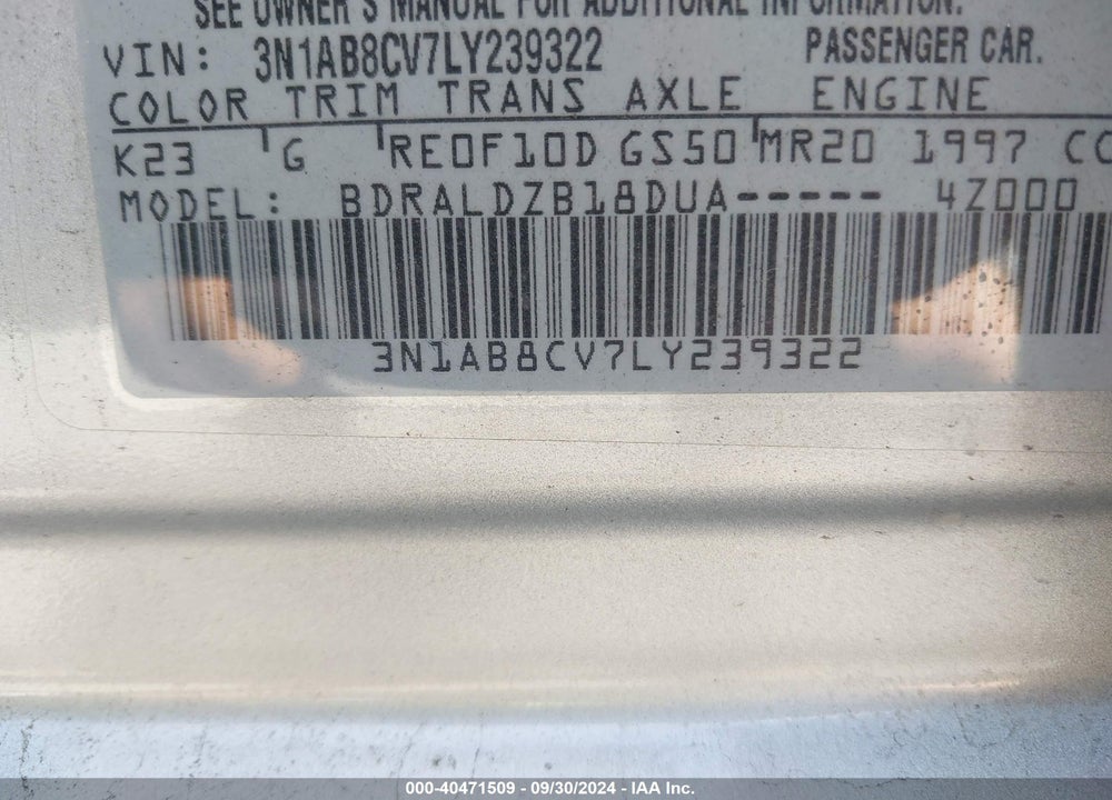 2020 NISSAN SENTRA SV XTRONIC CVT VIN: 3N1AB8CV7LY239322