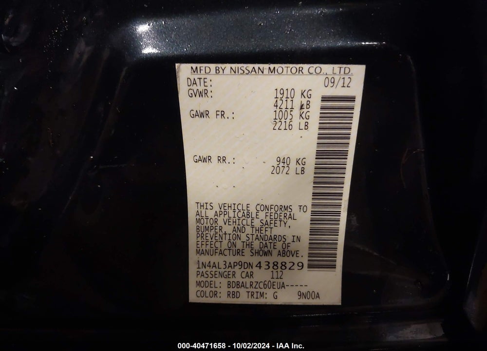 2013 NISSAN ALTIMA 2.5 S VIN: 1N4AL3AP9DN438829
