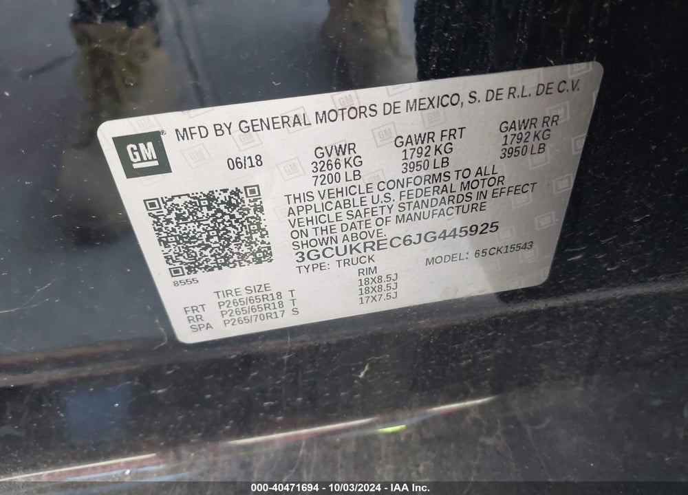 2018 CHEVROLET SILVERADO 1500 VIN: 3GCUKREC6JG445925