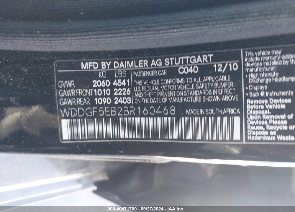 2011 MERCEDES-BENZ C 300 LUXURY/SPORT VIN: WDDGF5EB2BR160468