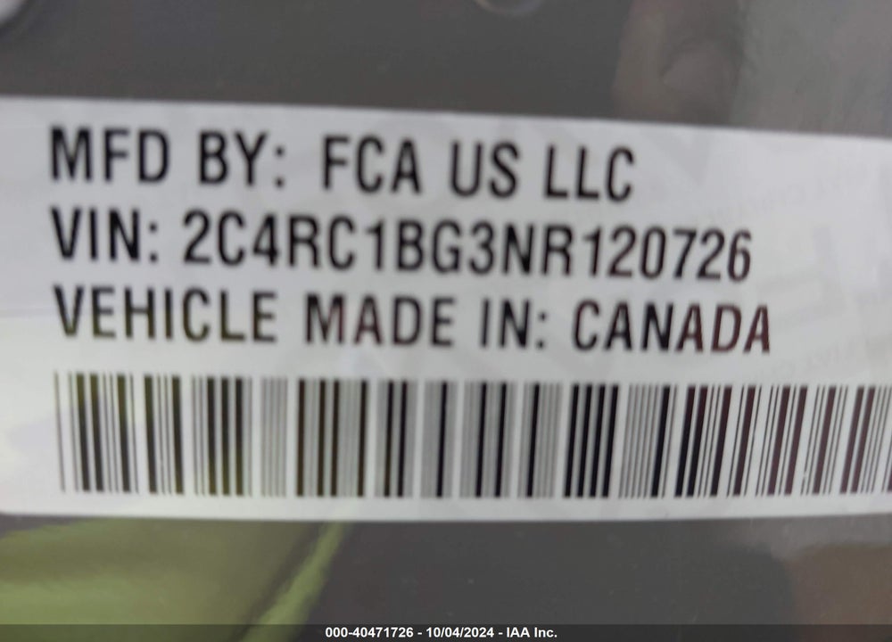 2022 CHRYSLER PACIFICA TOURING L VIN: 2C4RC1BG3NR120726