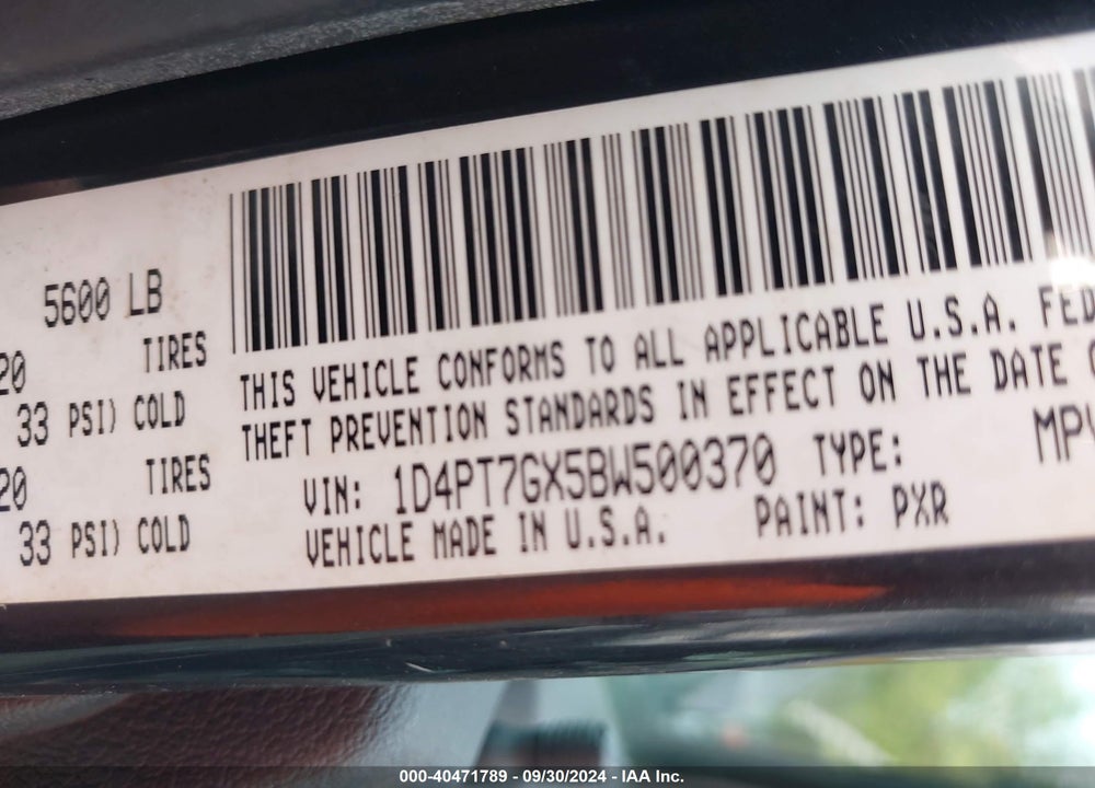 2011 DODGE NITRO SHOCK VIN: 1D4PT7GX5BW500370