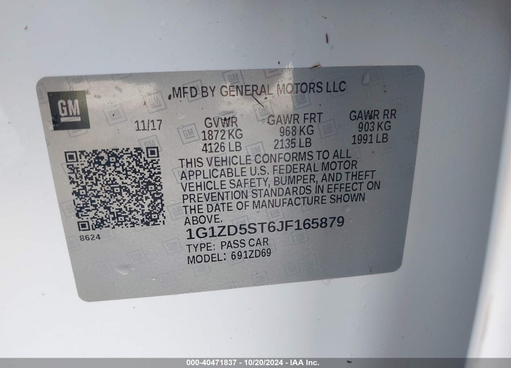 2018 CHEVROLET MALIBU LT VIN: 1G1ZD5ST6JF165879