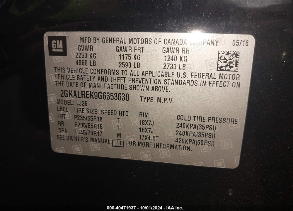 2016 GMC TERRAIN DENALI VIN: 2GKALREK9G6353630