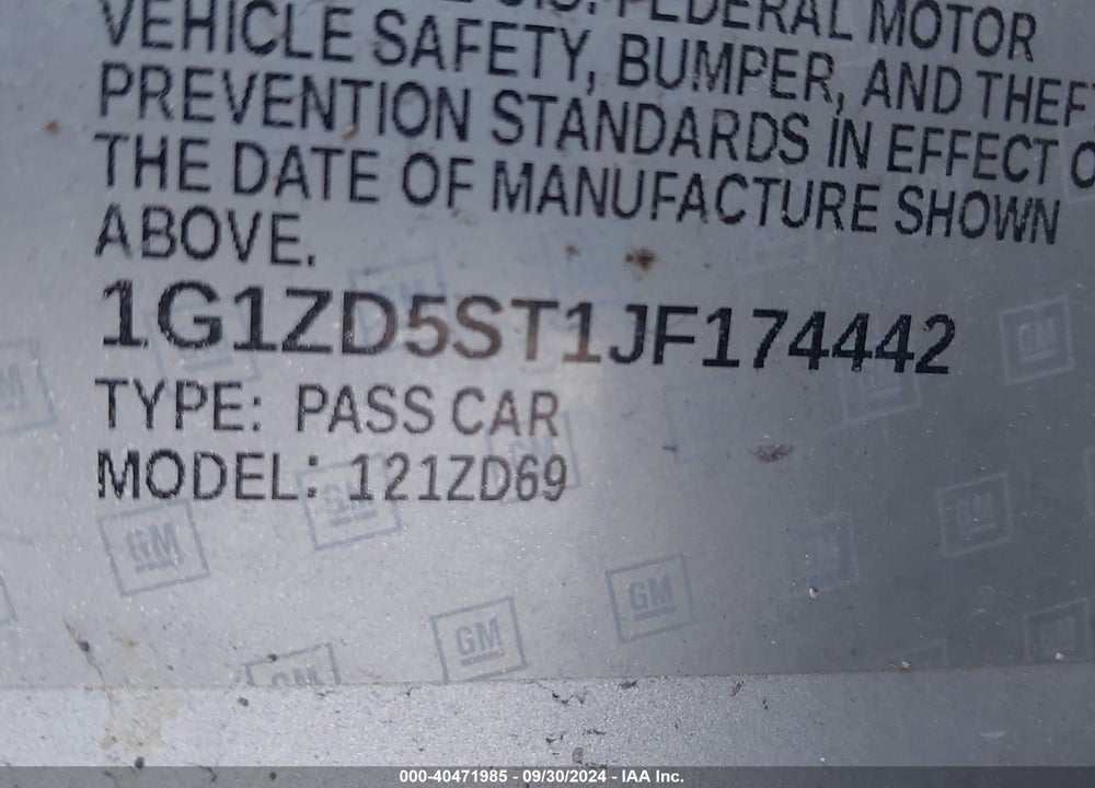 2018 CHEVROLET MALIBU LT VIN: 1G1ZD5ST1JF174442