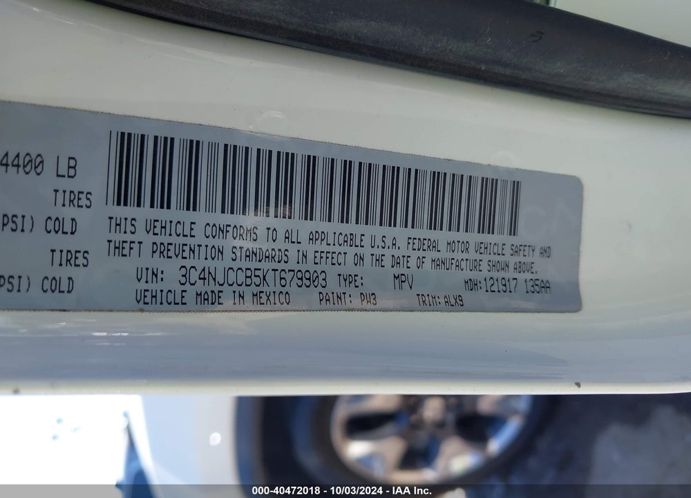 2019 JEEP COMPASS LIMITED FWD VIN: 3C4NJCCB5KT679903