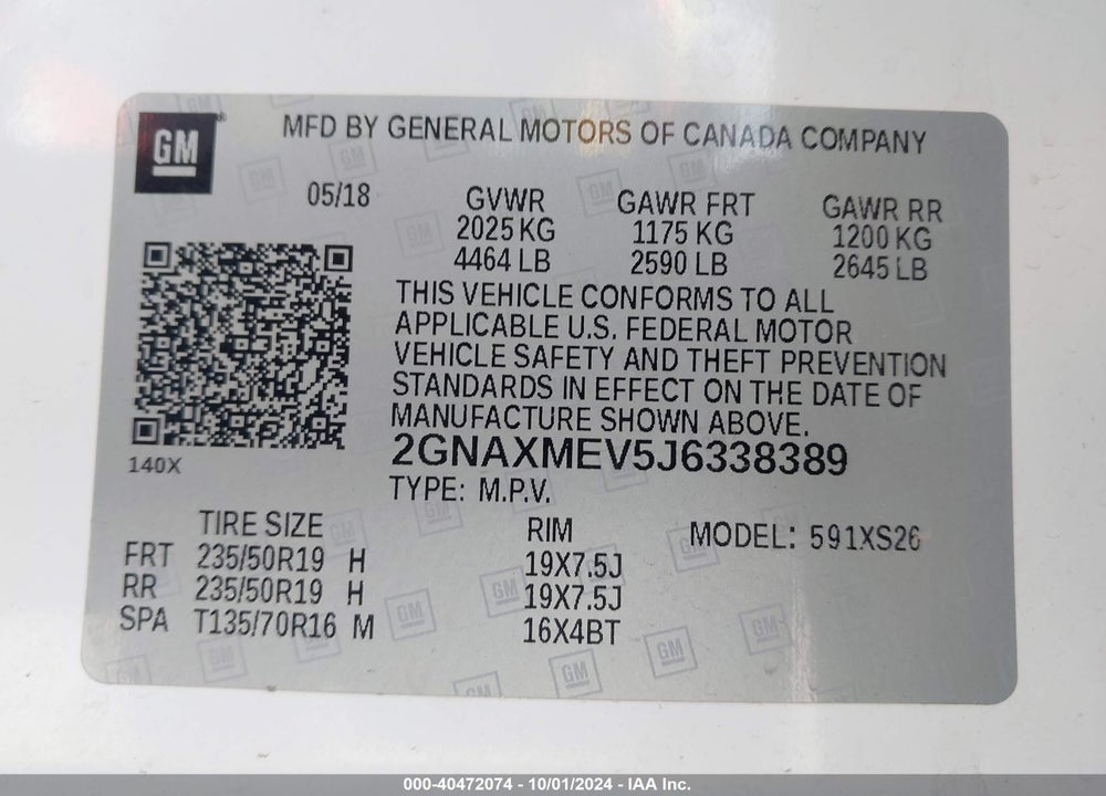 2018 CHEVROLET EQUINOX PREMIER VIN: 2GNAXMEV5J6338389