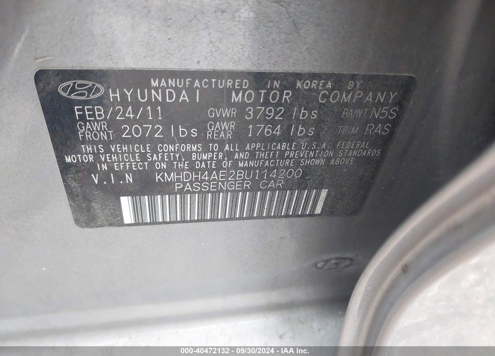 2011 HYUNDAI ELANTRA GLS (ULSAN PLANT) VIN: KMHDH4AE2BU114200