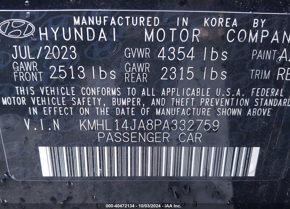 2023 HYUNDAI SONATA SEL VIN: KMHL14JA8PA332759