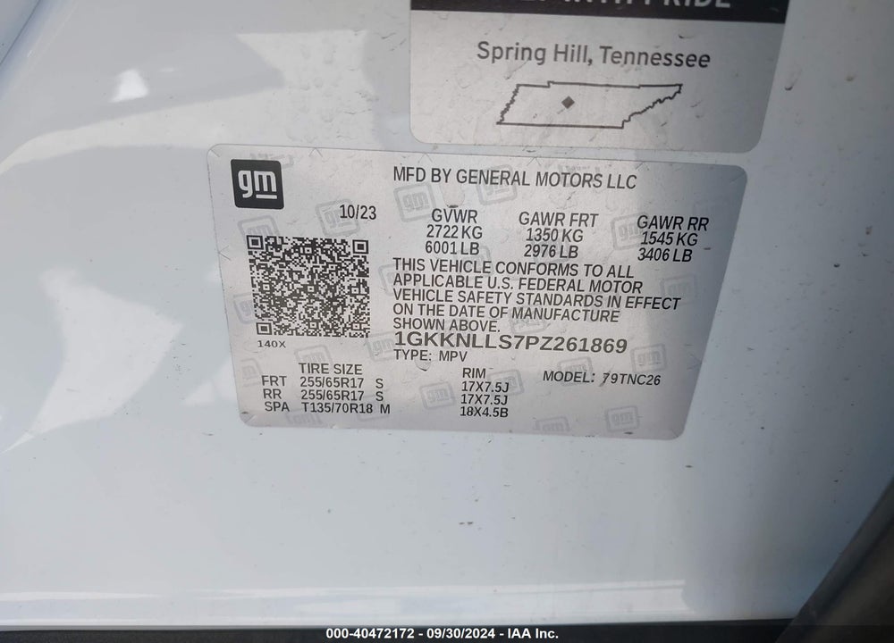2023 GMC ACADIA AWD AT4 VIN: 1GKKNLLS7PZ261869