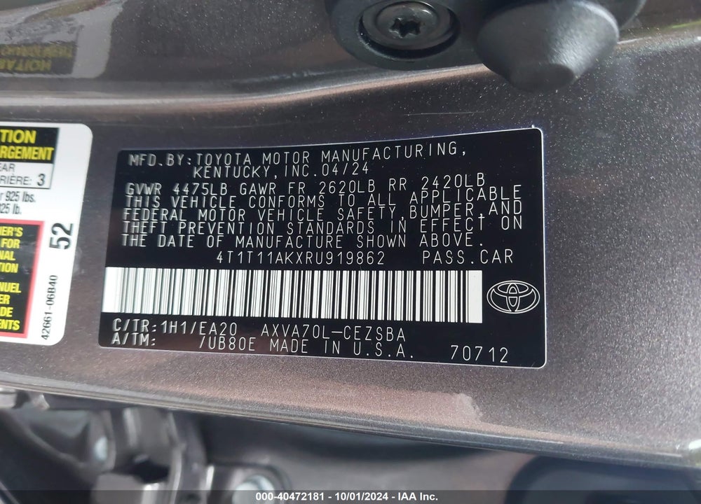 2024 TOYOTA CAMRY SE VIN: 4T1T11AKXRU919862