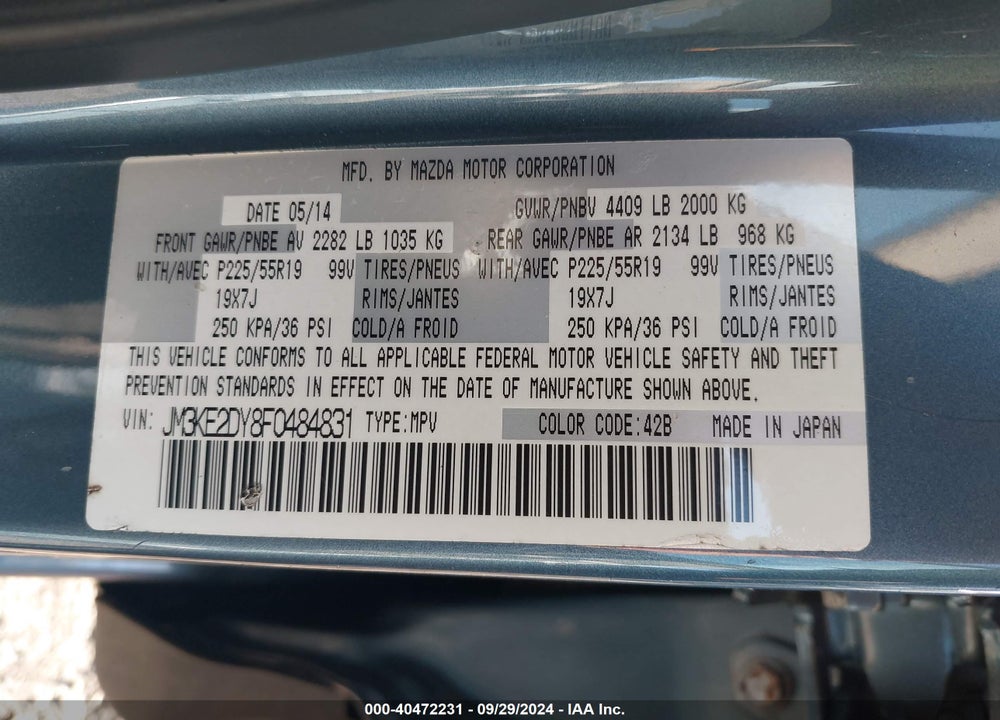 2015 MAZDA CX-5 GRAND TOURING VIN: JM3KE2DY8F0484831
