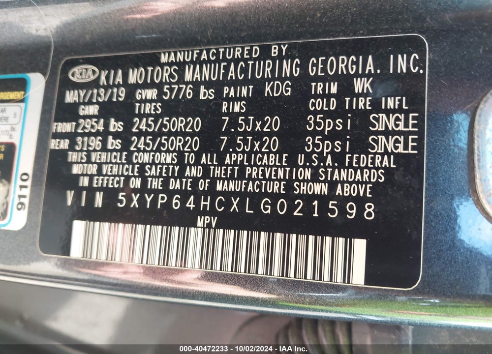 2020 KIA TELLURIDE S VIN: 5XYP64HCXLG021598