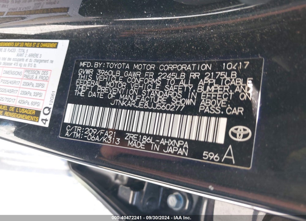 2018 TOYOTA COROLLA IM VIN: JTNKARJE8JJ560277
