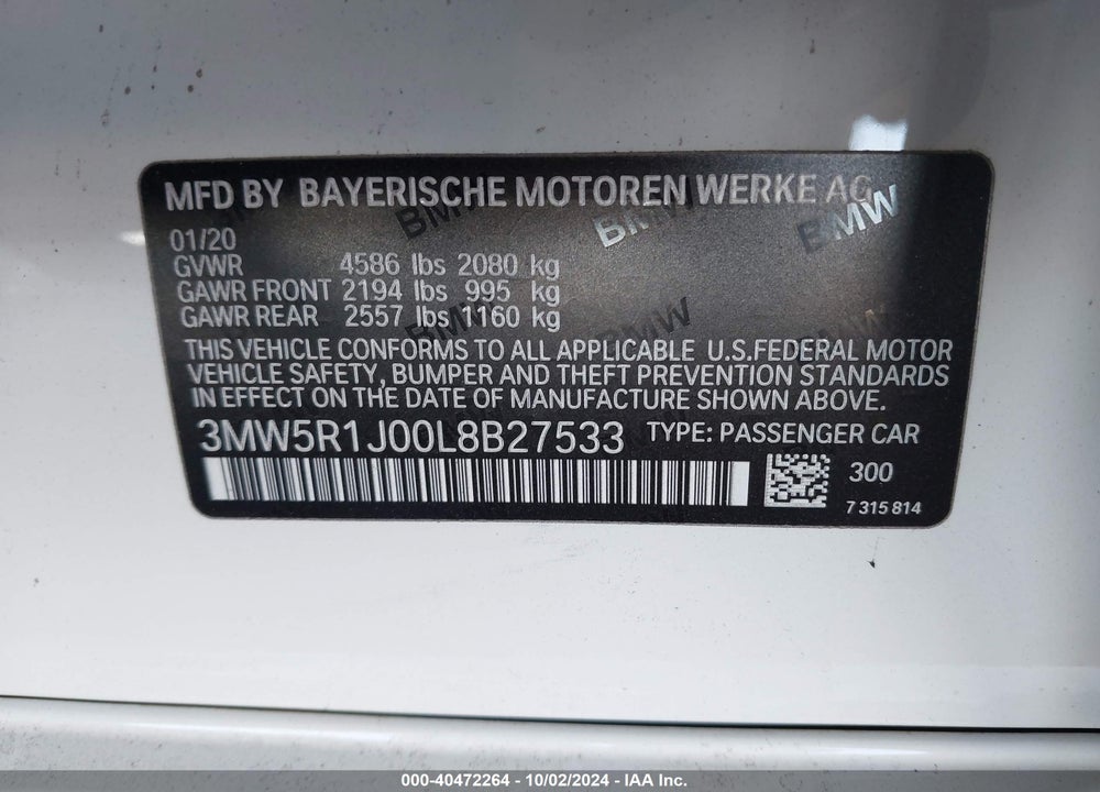 2020 BMW 330I VIN: 3MW5R1J00L8B27533