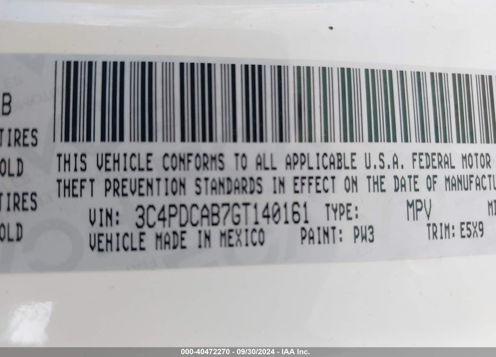 2016 DODGE JOURNEY SE VIN: 3C4PDCAB7GT140161