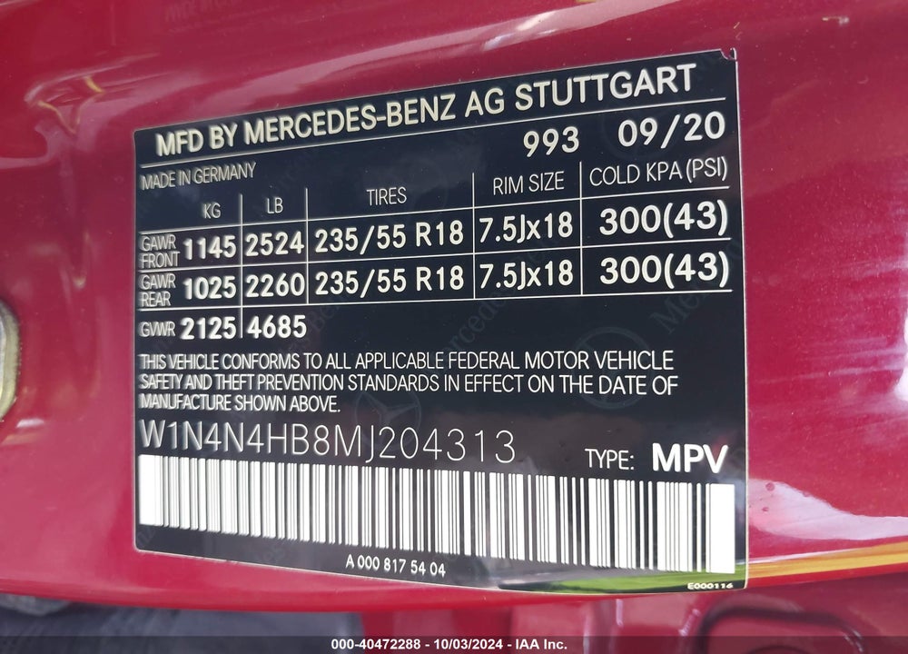 2021 MERCEDES-BENZ GLA 250 4MATIC VIN: W1N4N4HB8MJ204313