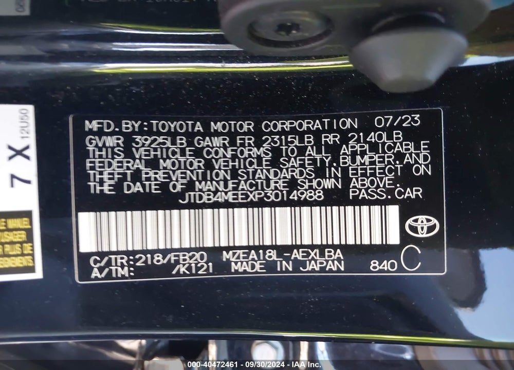 2023 TOYOTA COROLLA LE VIN: JTDB4MEEXP3014988