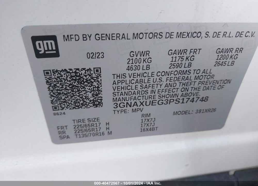 2023 CHEVROLET EQUINOX AWD LT VIN: 3GNAXUEG3PS174748