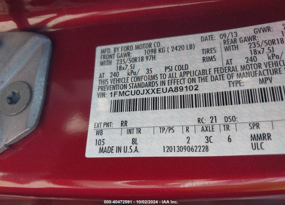 2014 FORD ESCAPE TITANIUM VIN: 1FMCU0JXXEUA89102