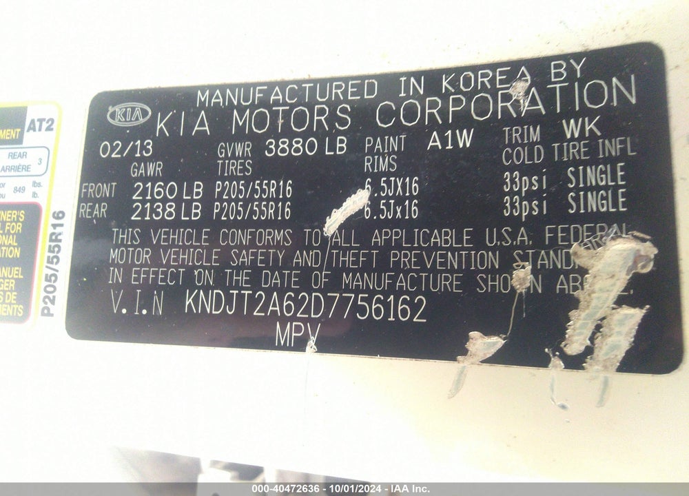 2013 KIA SOUL VIN: KNDJT2A62D7756162