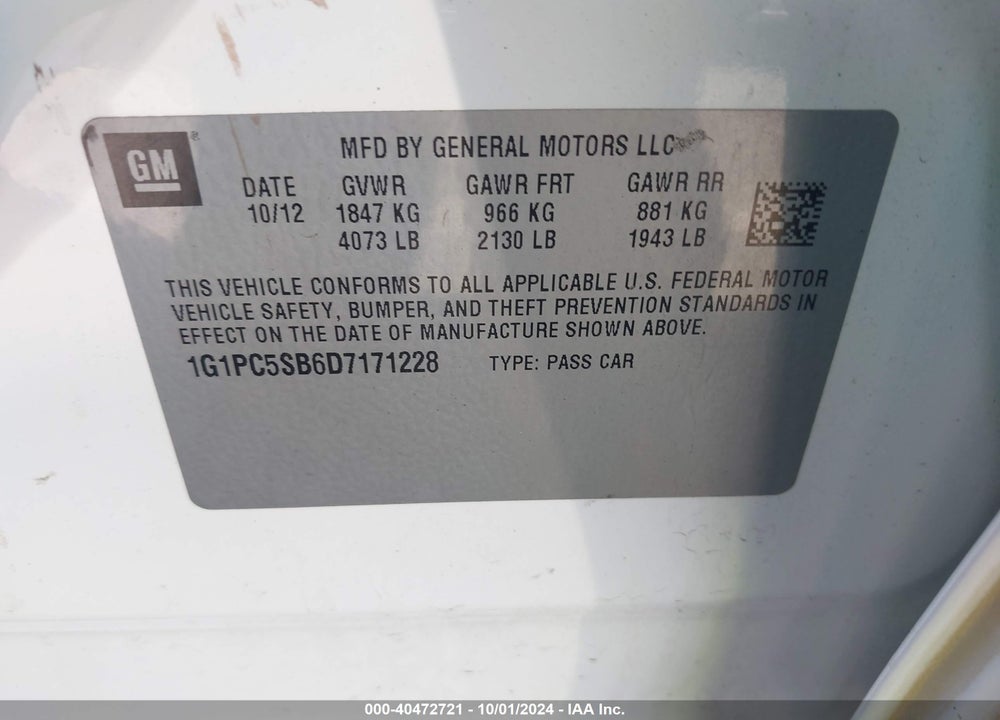 2013 CHEVROLET CRUZE 1LT AUTO VIN: 1G1PC5SB6D7171228