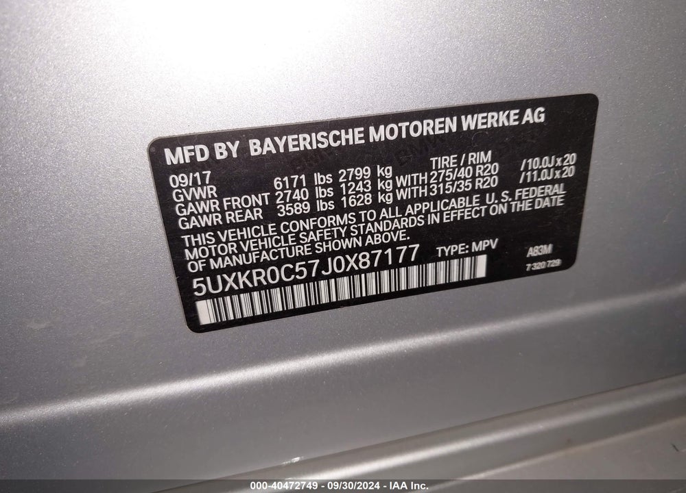 2018 BMW X5 XDRIVE35I VIN: 5UXKR0C57J0X87177