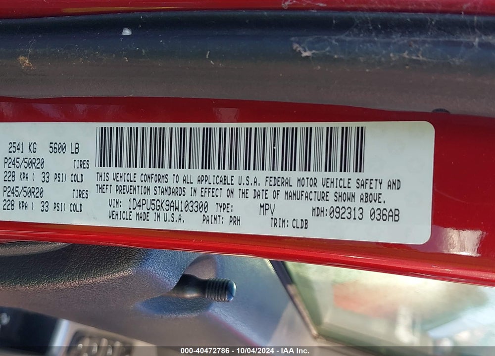 2010 DODGE NITRO SXT VIN: 1D4PU5GK9AW103300