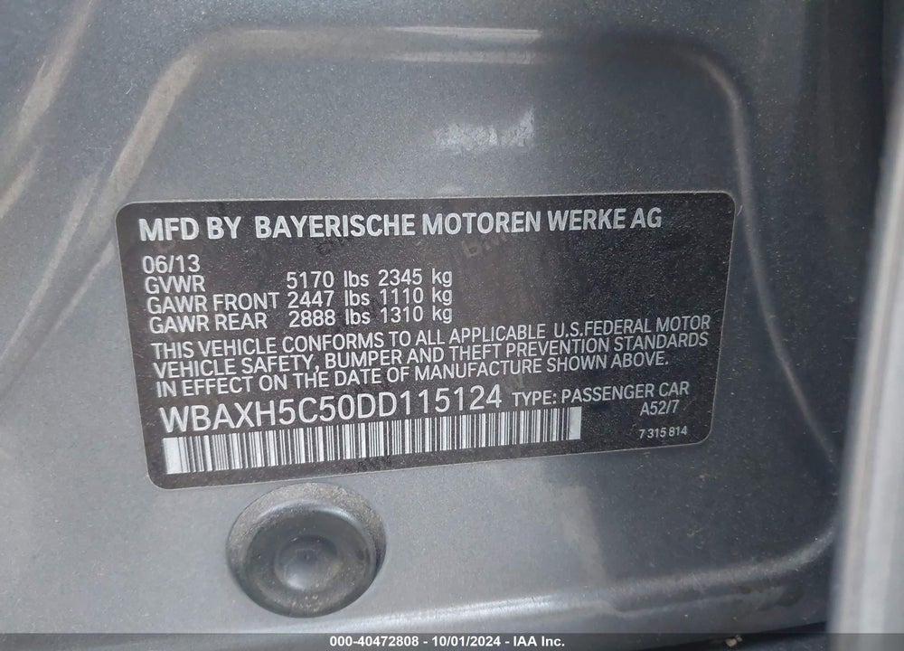 2013 BMW 528I XDRIVE VIN: WBAXH5C50DD115124