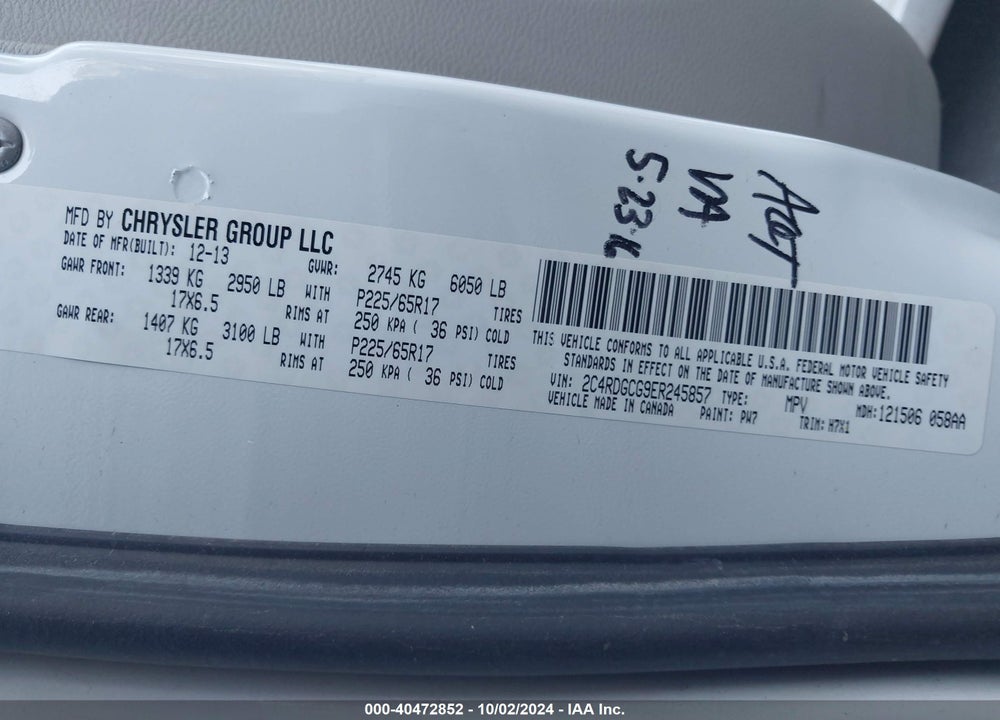 2014 DODGE GRAND CARAVAN SXT VIN: 2C4RDGCG9ER245857
