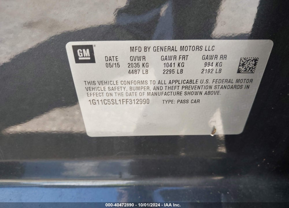 2015 CHEVROLET MALIBU 1LT VIN: 1G11C5SL1FF312990