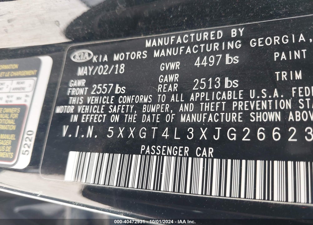 2018 KIA OPTIMA LX VIN: 5XXGT4L3XJG266239
