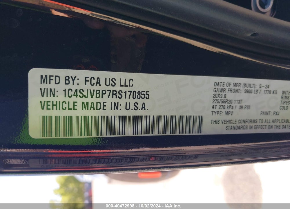2024 JEEP WAGONEER SERIES II 4X4 VIN: 1C4SJVBP7RS170855