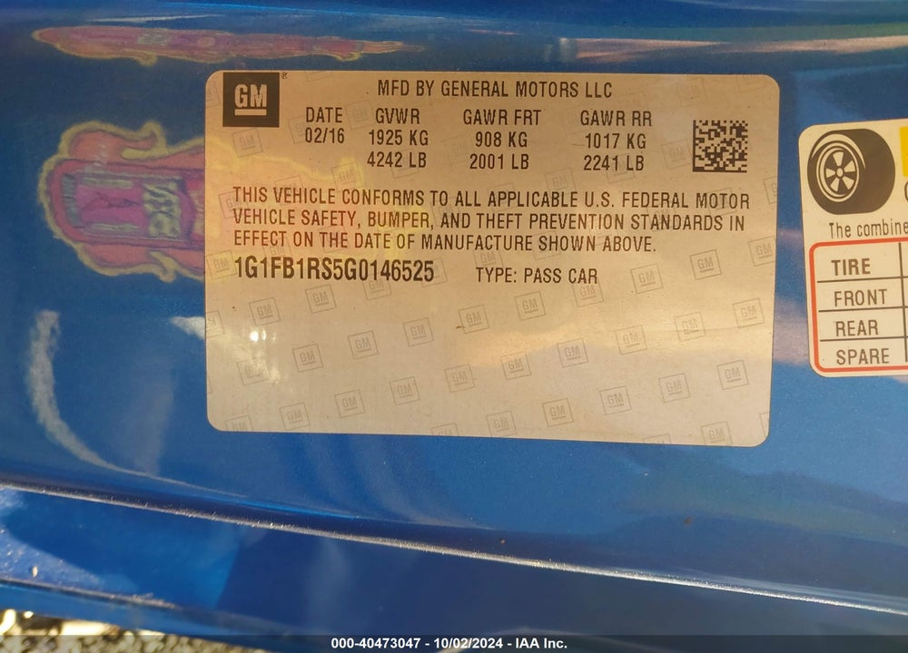 2016 CHEVROLET CAMARO 1LT VIN: 1G1FB1RS5G0146525