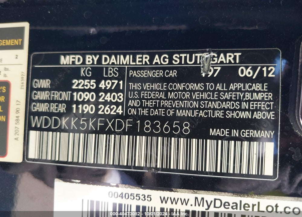 2013 MERCEDES-BENZ E 350 VIN: WDDKK5KFXDF183658