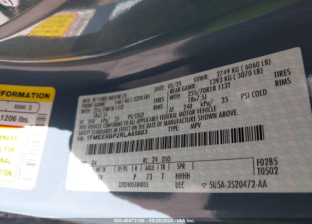 2024 FORD BRONCO OUTER BANKS VIN: 1FMEE8BP2RLA65603