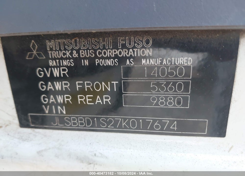 2007 STERLING TRUCK MITSUBISHI CHASSIS COE 40 VIN: JLSBBD1S27K017674