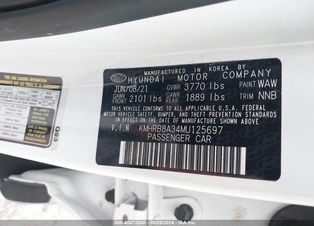 2021 HYUNDAI VENUE SE VIN: KMHRB8A34MU125697